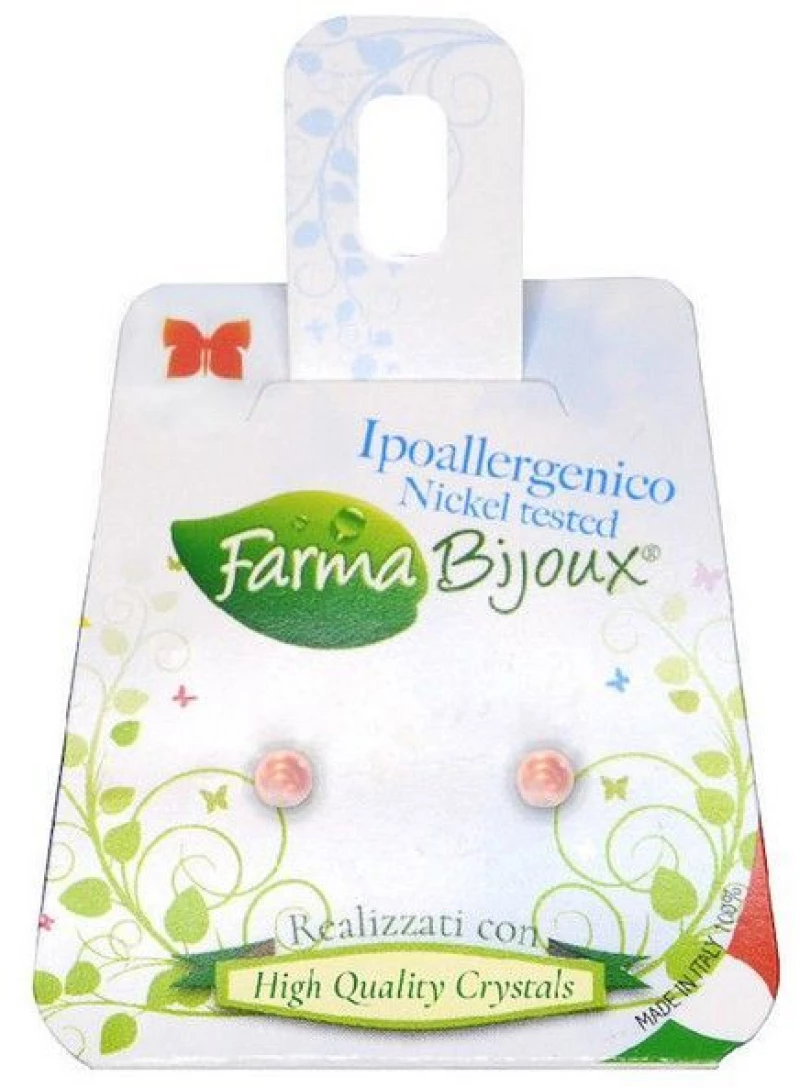 Farma Bijoux Perla Platta Υποαλλεργικά Σκουλαρίκια Πέρλες Ροζ 4mm