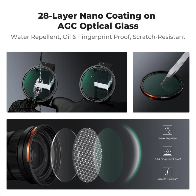 K&F Concept SKU.2498 72mm Magnetic Filter Kit CPL + ND2-32 + Black Mist 1/4 Filter Set + Magnetic Adapter Ring & Lens Cap