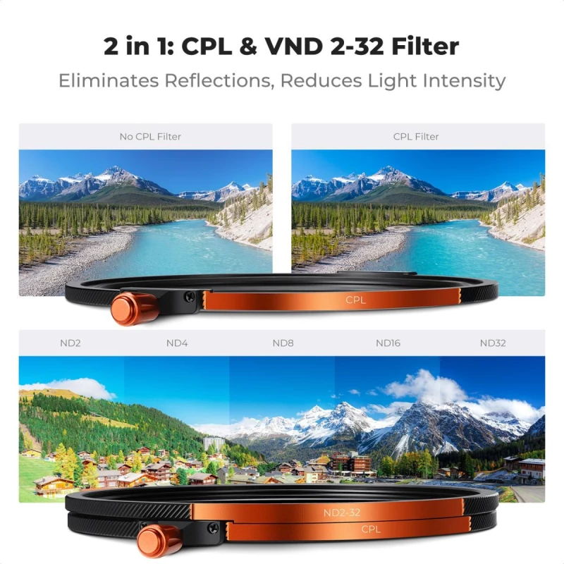 K&F Concept SKU.2498 72mm Magnetic Filter Kit CPL + ND2-32 + Black Mist 1/4 Filter Set + Magnetic Adapter Ring & Lens Cap