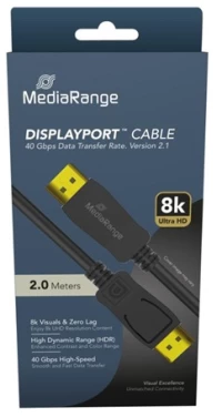 MediaRange DisplayPort Cable, Ver. 2.1, 40 Gbps, 4k@120Hz, 8k@60Hz, True Color 24 Bit, Deep Color 30 Bit, HDR, HDCP 2.2, 2.0m, Black (MRCS248)
