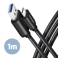 AXAGON BUCM3-AM10AB CABLE USB-C   USB-A, 1M, USB 3.2 GEN 1, 3A, ALU, BRAID, BLACK