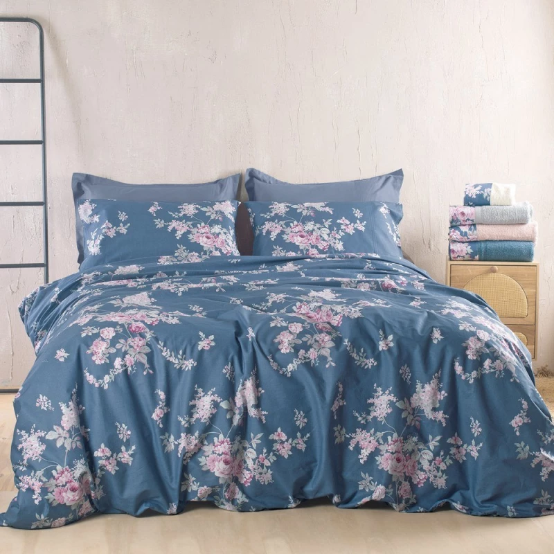 Πάπλωμα Springtime (Σετ 2τμχ) Dark Blue Rythmos Ημίδιπλο 160x240cm 100% Βαμβάκι