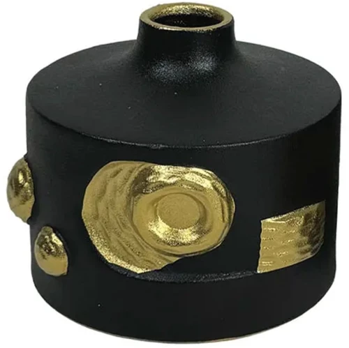 Βάζο 15-50126 16,5cm Black-Gold Marhome Κεραμικό