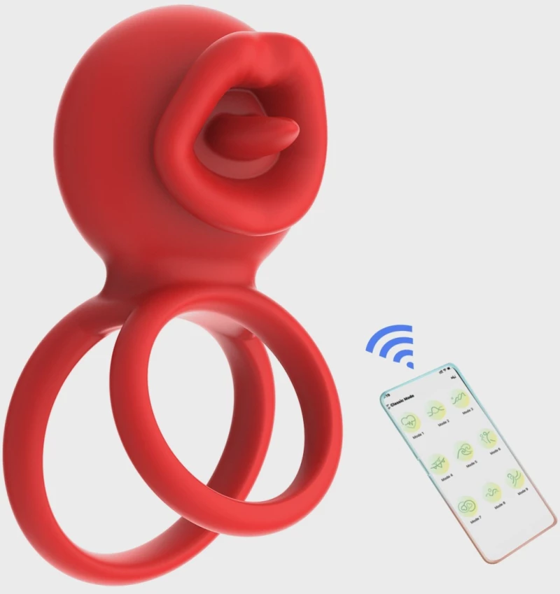 Tongue Licking Penis Ring, Bluetooth Control, Mobile App, Silico