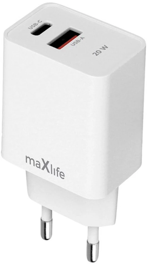 Maxlife φορτιστής MXTC-13-20AC PD QC 1x USB-C 1x USB 20W λευκό