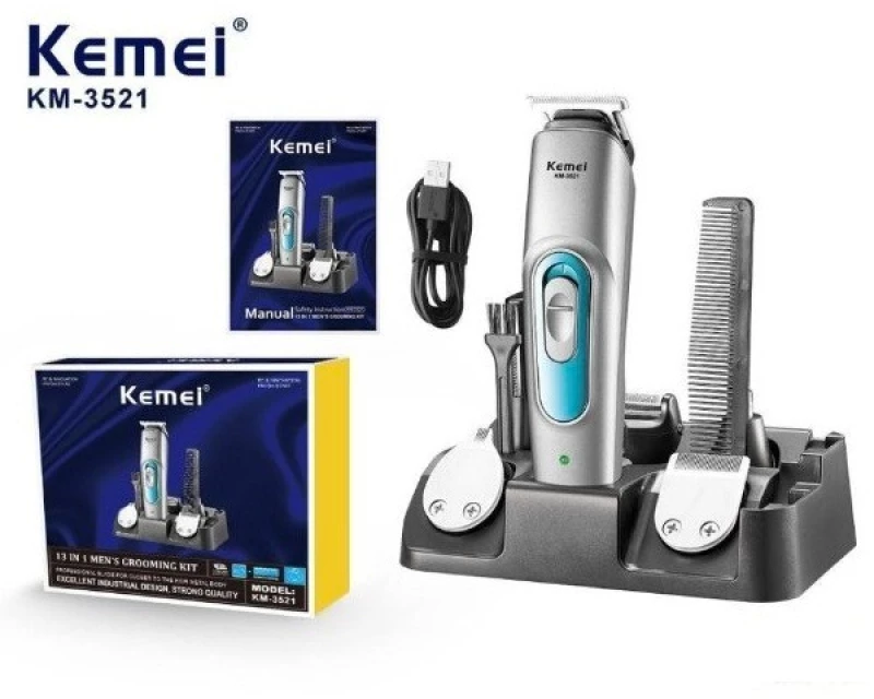 Kemei  KM-3521 Κουρευτική Μηχανή 13 σε 1 Ασημί