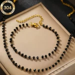 Γυναικείο Σετ Κολιέ Βραχιόλι CB80562 Ατσάλι - Ασημί-Μαύρο