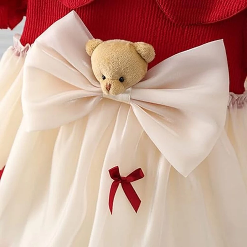 Κόκκινο/Κρέμ Κοντομάνικο Βρεφικό Φόρεμα "Little Bear", Queen Mother