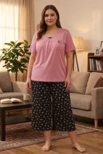 Γυναικεία Πιτζάμα Homewear Κάπρι Κοντό Μανίκι S8647 - ΣΑΠΙΟ ΜΗΛΟ