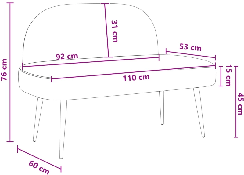 vidaXL Δερμάτινος Πάγκος με Πλάτη Μπορντό 110 x 60 x 76 cm