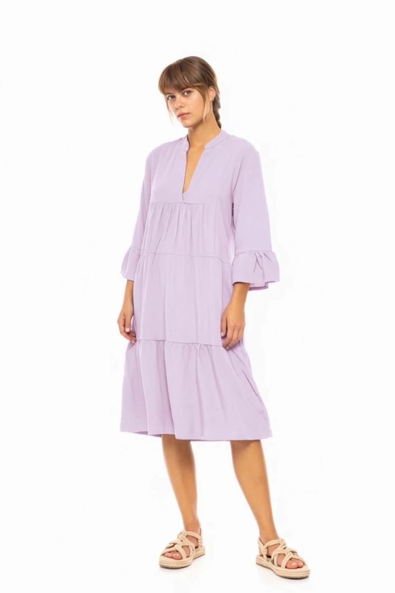 Γυναικείο Beachdress Pink Label - Φόρεμα Midi - Levender - 3/4 Μανίκι - Viscose