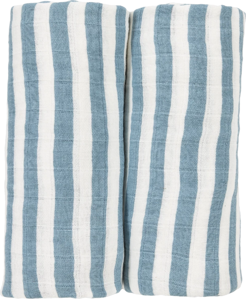 Meyco Σετ 100% Βαμβακερές Μουσελίνες 120x120cm (2 τμχ.) - Fat Stripe Jeans Blue