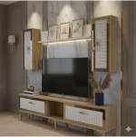 Stewehome Σετ μοντέρνας σύνθεσης τηλεόρασης με ράφι από σανίδα λευκό και ασημί 150x30x41 cm