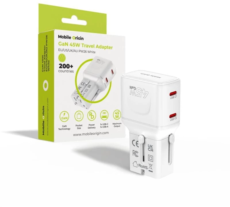 Mobile Origin 45W Travel Adapter EU/US/UK/AU PW26 white (MO-PW26-WHT)