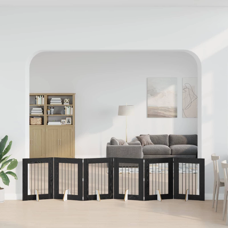 Πύλη Σκύλου με Στηρίγματα 6 pcs Μαύρη Δρυς 60 x 80 cm |892103