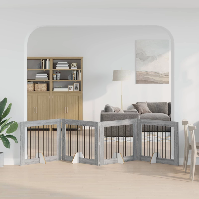 Πύλη Σκύλου με Στηρίγματα 4 pcs Γκρι Sonoma 100 x 80 cm |892064