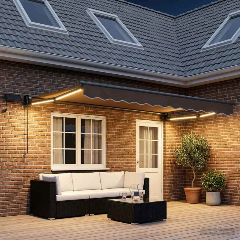 Χειροκίνητη αναδιπλούμενη τέντα με LED Taupe |3426362