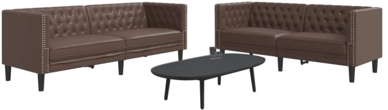 Σετ Καναπέδων Chesterfield 2 Τεμαχίων από Καφέ Συνθετικό Δέρμα |3209276
