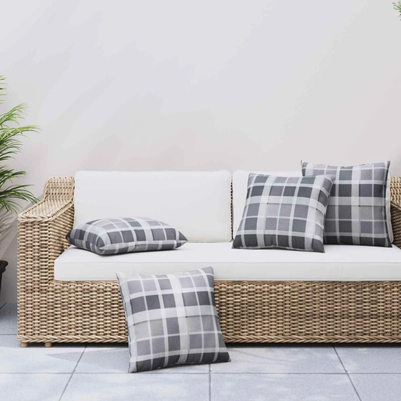 Μαξιλάρι Εξωτερικού Χώρου 4 pcs Γκρι Καρό 50 x 50 cm Ύφασμα |377776