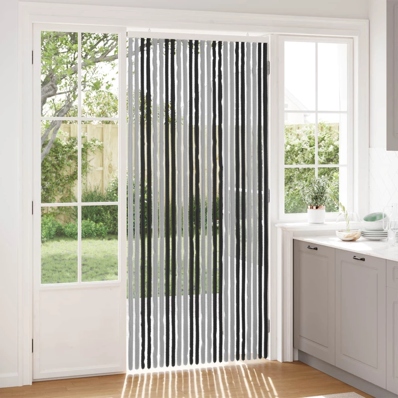 Κουρτίνα εντόμων Chenille Γκρι και Μαύρο 100 x 220 cm 100% PP |42034426