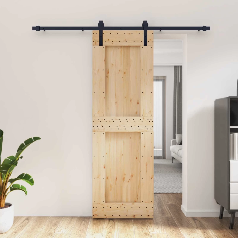 Συρόμενη Πόρτα Φυσικό και Μαύρο 70 x 210 cm |3444917