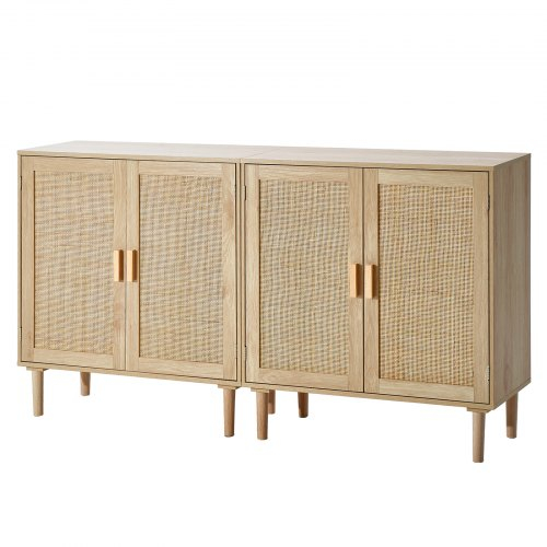 Ντουλάπι VEVOR Rattan, Σετ 2, Ντουλάπι αποθήκευσης Rattan με 4 μαγνητικές πόρτες και ρυθμιζόμενα ράφια, ντουλάπι μπουφέ μπουφέ για διάδρομο, είσοδο, σαλόνι, ή κουζίνα, φυσικό