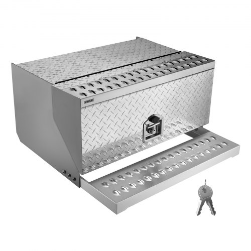 VEVOR Semi-Truck Step Tool Box, 760 x 750 x 400 mm Εργαλειοθήκη βαρέως τύπου από αλουμίνιο Diamond Plate, Αδιάβροχο κιβώτιο αποθήκευσης βήματος εισόδου καμπίνας με κλειδαριά και κλειδιά T-handle για επίπεδη επιφάνεια, γερανός και ημιφορτηγά