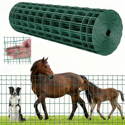 VEVOR Farm Fence, 1 x 25 m, 2 x 4 in Mesh Περίφραξη από γαλβανισμένο ατσάλινο σύρμα 2,1 mm για βοοειδή, γουρούνια και πρόβατα, βαρέως τύπου περίφραξη ζωικού κεφαλαίου με επίστρωση βινυλίου για περιβλήματα ζώων, σύρμα κλουβιού, φράχτες κήπου, πράσινο
