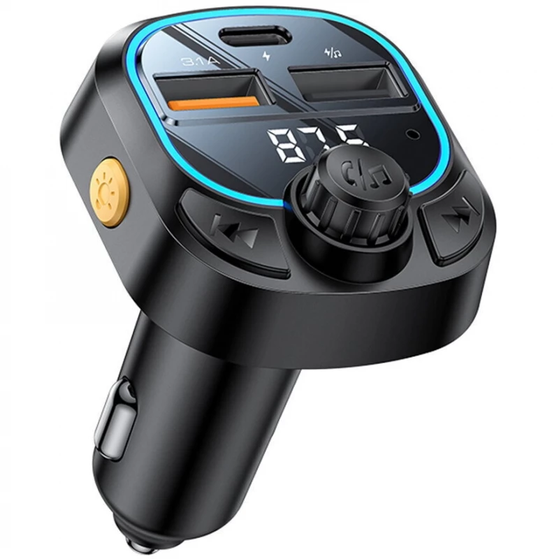 Yesido FM Modulator and Car Charger (Y70) Dual-Port USB-C + USB-A, Bluetooth 5.3, 15W - Black