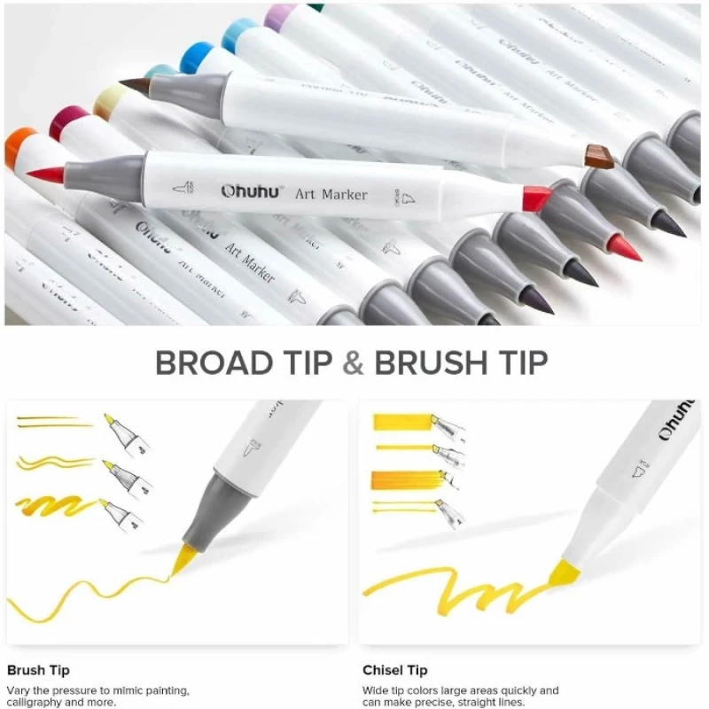 Μαρκαδόροι Ohuhu Αlcohol Art Markers σετ 24 χρωμάτων Brush & Chisel 80404-23
