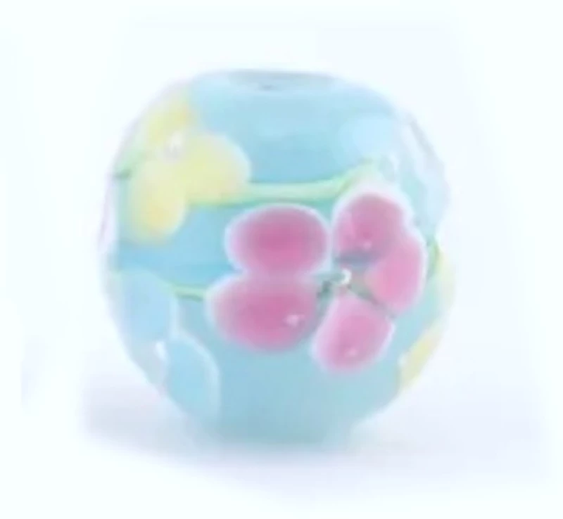 Χάντρα Efco Γυάλινη 10x15mm οβάλ Flowers γαλάζιο 3τμχ