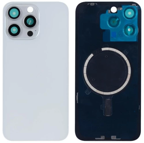 Apple iPhone 15 Pro Max - Back Glass Large Hole + Lens + Magsafe White Titanium OEM with Logo