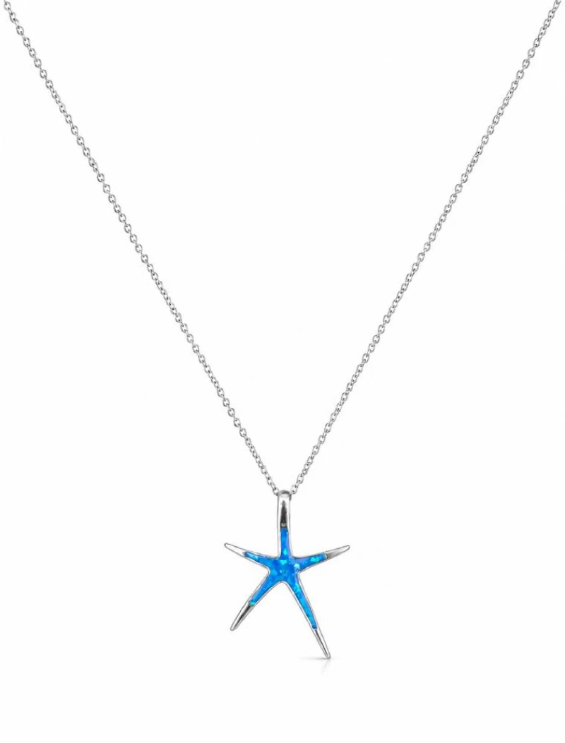 Γυναικείο Κολιέ Αστερίας σε Στυλ Blue Opal σε Ασημί Χρώμα