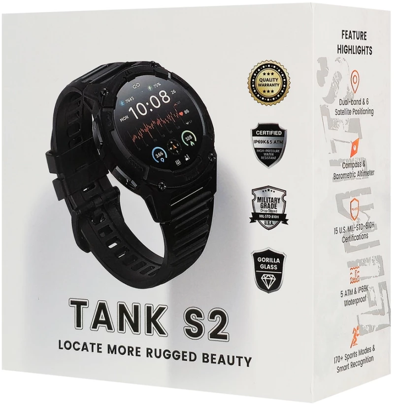 KOSPET smartwatch TANK S2, heart rate, 1.32" AMOLED, GPS, 5 ATM & IP69K, μαύρο