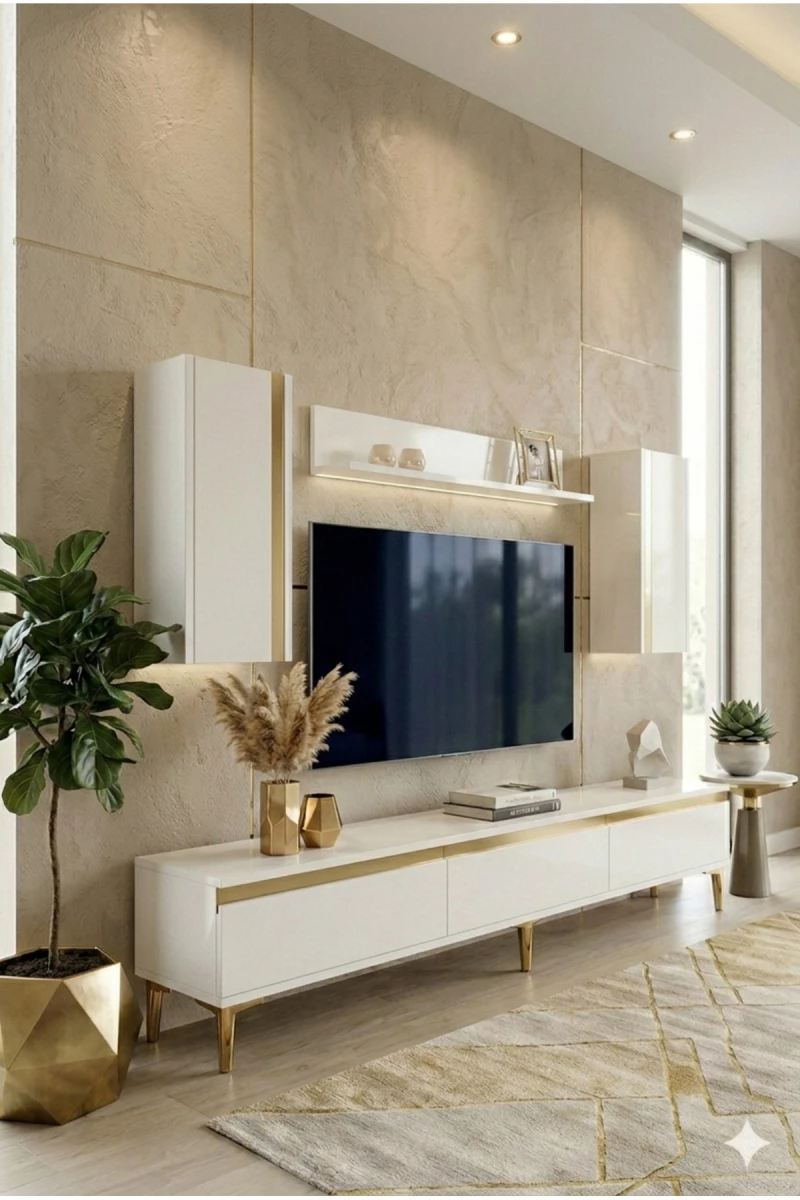 Stewehome Σετ μοντέρνας τηλεοπτικής μονάδας με ράφια από Συνθετικό ξύλο 180x30x41 cm