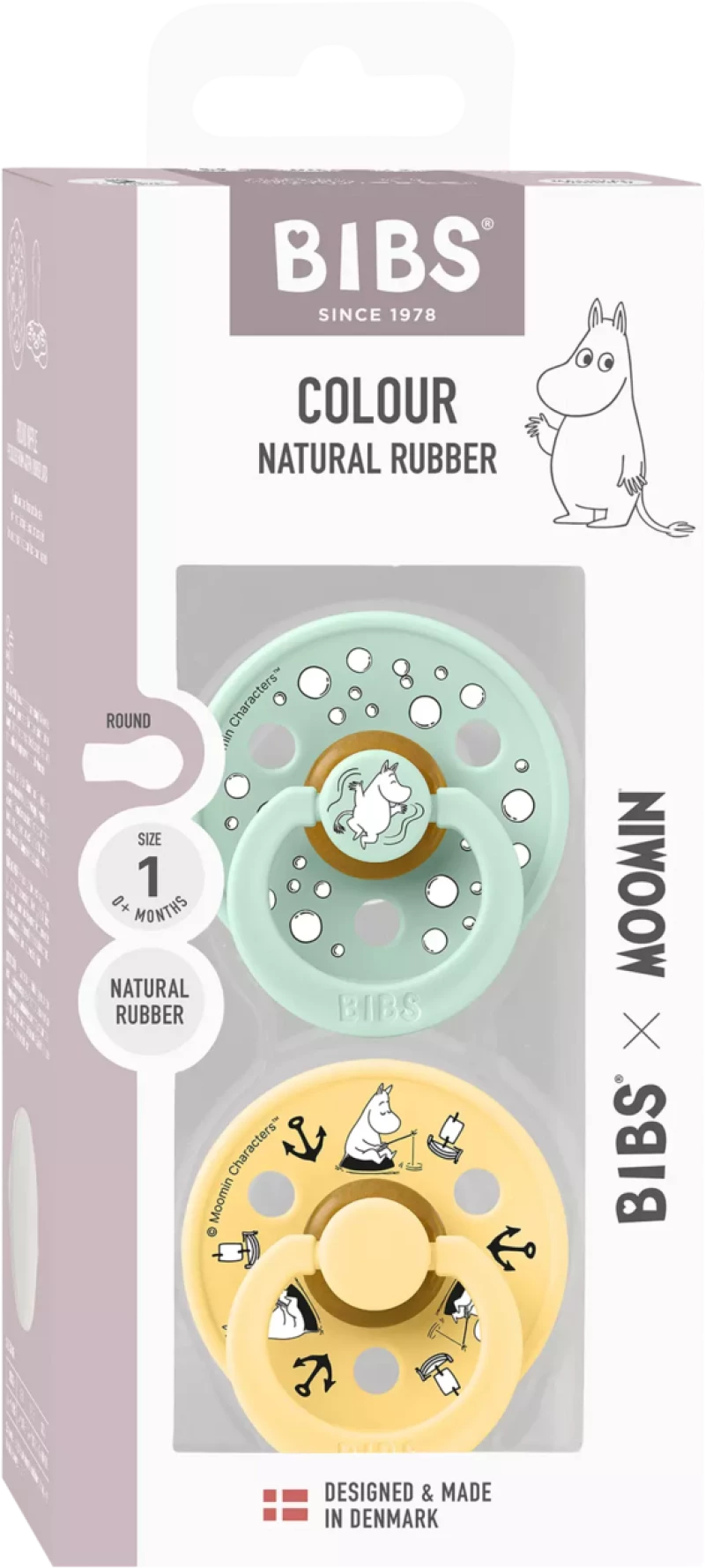 Bibs Πιπίλα Καουτσούκ Σετ 2τμχ X Moomins Colour Nordic Mint/Pale Butter 0-6m