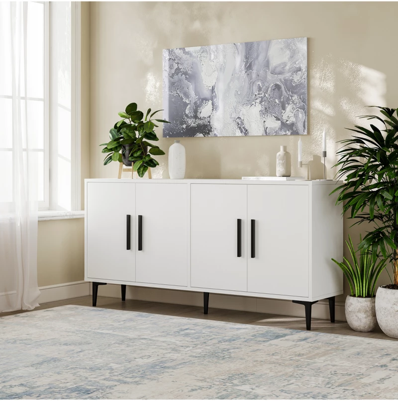 Stewehome Μοντέρνα κονσόλα 150 cm με ντουλάπι και ράφια από συνθετικό ξύλο 150x36x75 cm