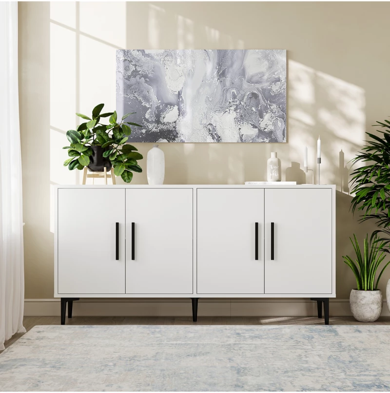 Stewehome Μοντέρνα κονσόλα 150 cm με ντουλάπι και ράφια από συνθετικό ξύλο 150x36x75 cm