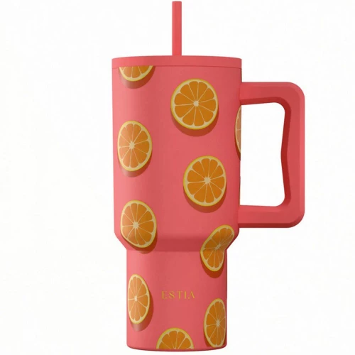 Κούπα - Θερμός Με Καλαμάκι XL Orange Pop Save The Aegean 01-41595 900ml Multi-Fuchsia Estia