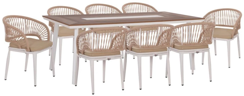 Τραπεζαρία Κήπου Magnet (Σετ 9Τμχ) HM10828.02 200x100x75cm Natural-White 8 Θέσεων