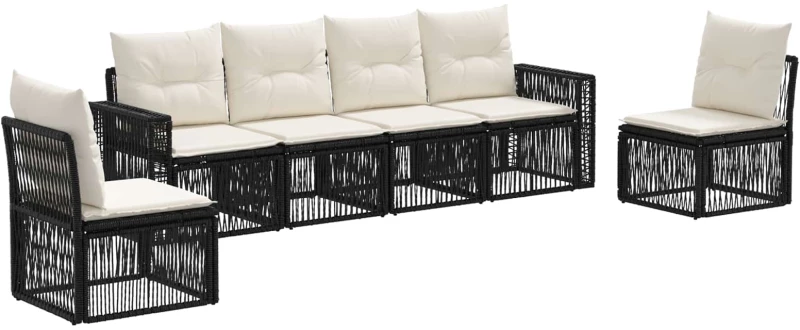 vidaXL Σετ Καναπέ Κήπου 6 pcs Μαύρο και Κρεμ Λευκό συνθετικό ρατάν
