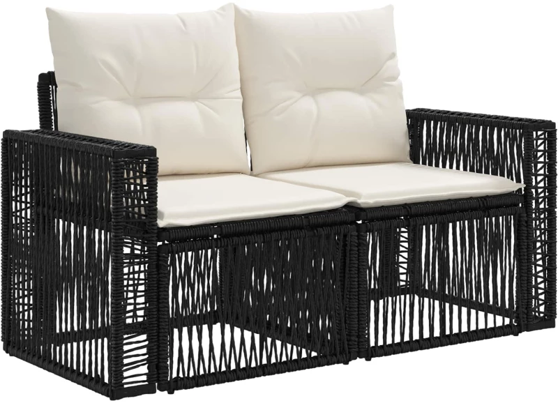 vidaXL Σετ Καναπέ Κήπου 6 pcs Μαύρο και Κρεμ Λευκό συνθετικό ρατάν