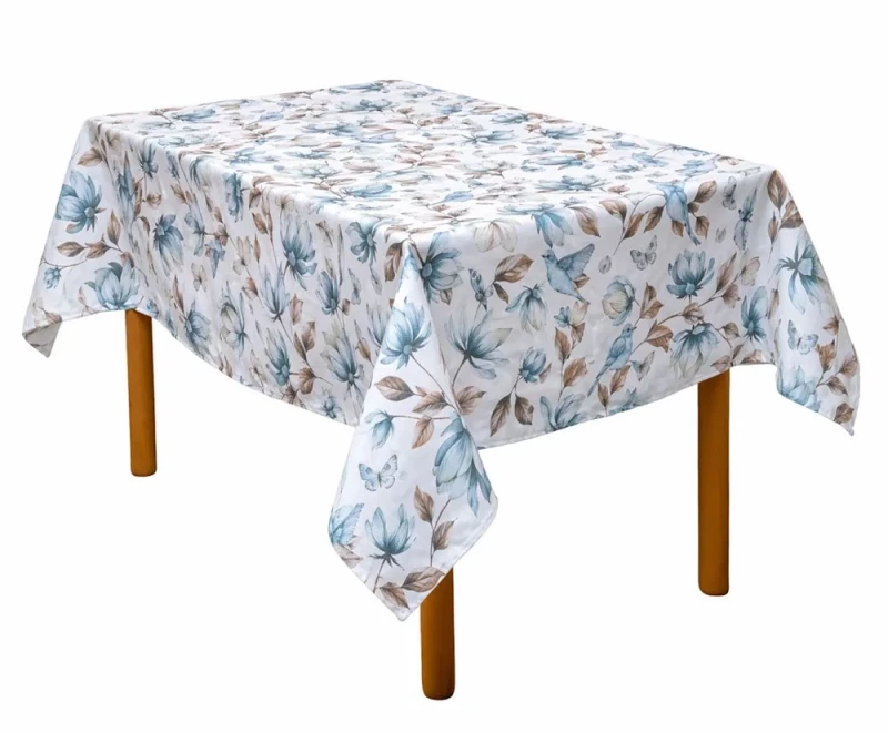 Τραπεζομάντηλο Μίνα Ecru-Blue Viopros 140X180 Βαμβάκι-Πολυέστερ