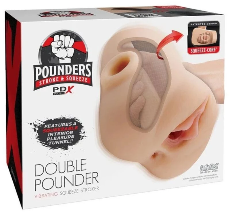 PDX PLUS - DOUBLE POUNDER VIBRATING SQUEEZE STROKER LIGHT 20.5 CM