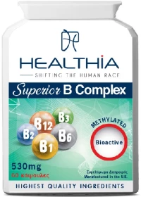 HEALTHIA Superior B Complex 530mg, Συμπλήρωμα Διατροφής με Σύμπλεγμα Βιταμινών Β -60caps
