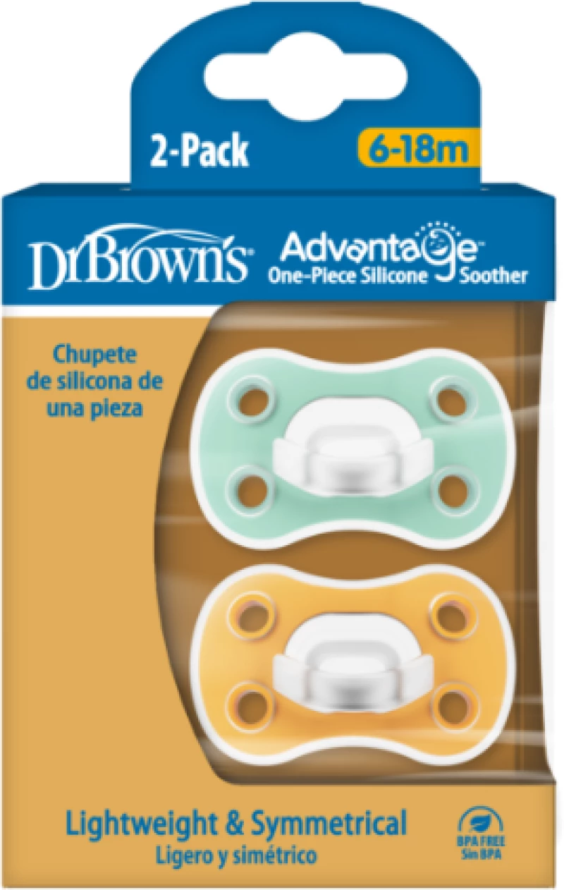Dr Brown s Advantage Πιπίλες Σιλικόνης 6-18m 2τμχ Blue-Yellow PA22034