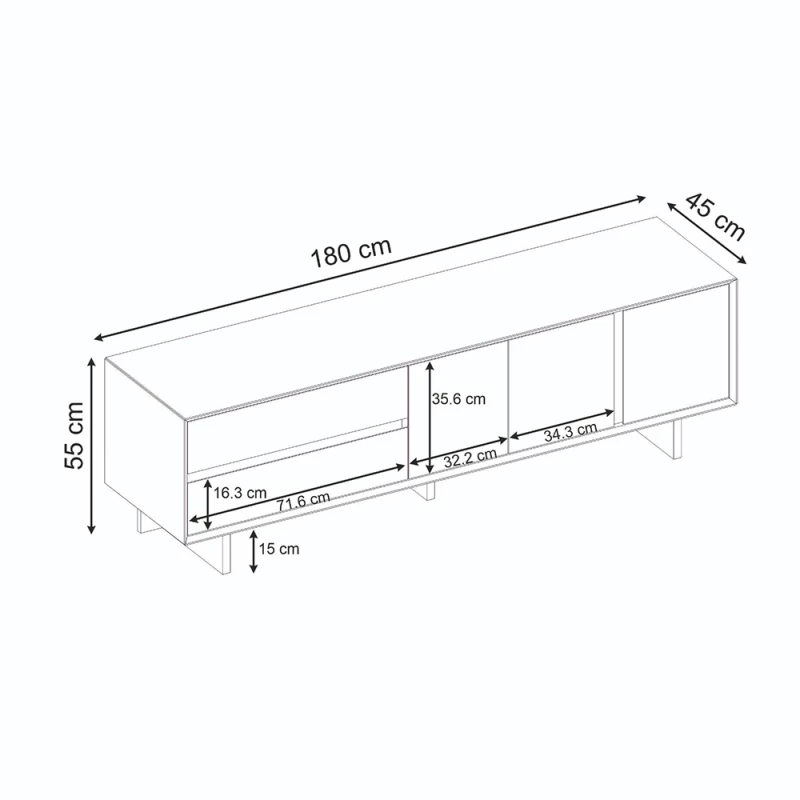 Έπιπλο τηλεόρασης Capri Megapap χρώμα καρυδί milano 180x45x55εκ.