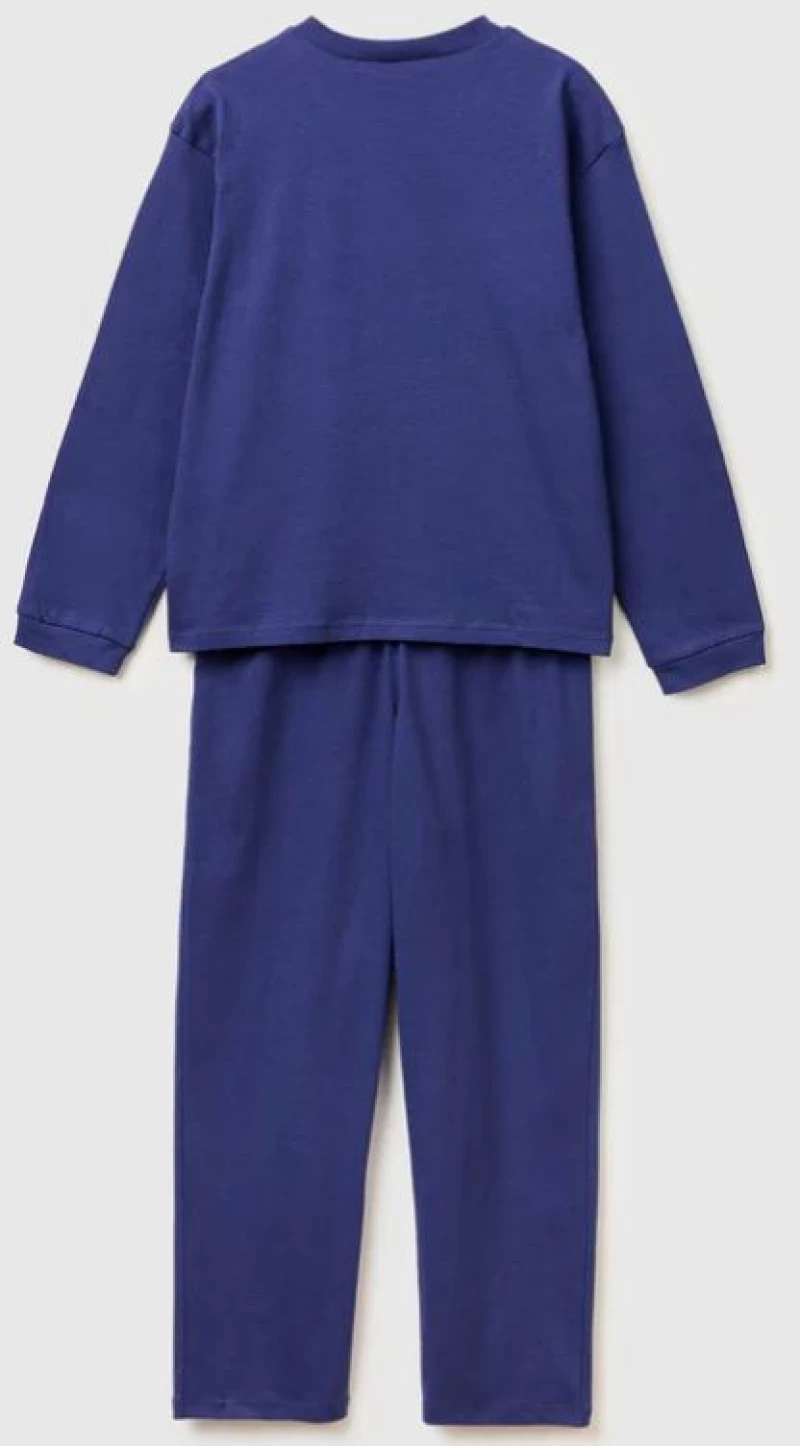 Benetton παιδική βαμβακερή πυτζάμα με logo prind μπλε 30960P09U-34H