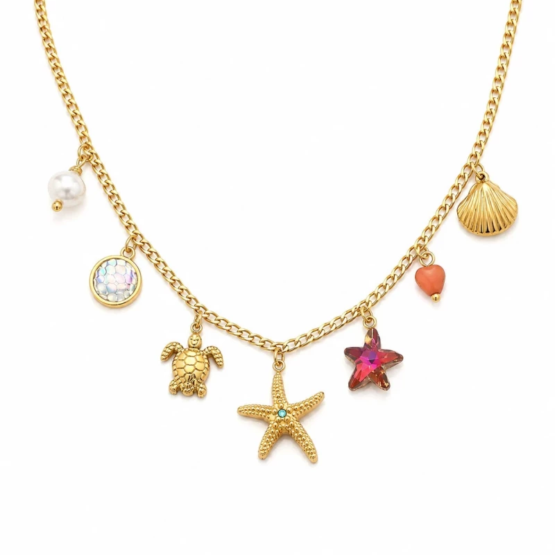 Καλοκαιρινό Ατσάλινο Κολιέ με Charms (N1872)