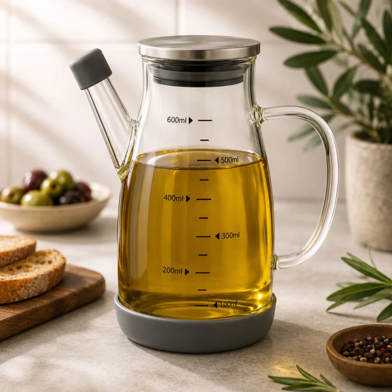 ΔΟΧΕΙΟ ΛΑΔΙΟΥ ΓΥΑΛΙΝΟ 0,65lt ΜΕ ΣΤΟΜΙΟ ΡΟΗΣ ΚΑΙ ΔΟΣΟΜΕΤΡΗΤΗ ANKOR